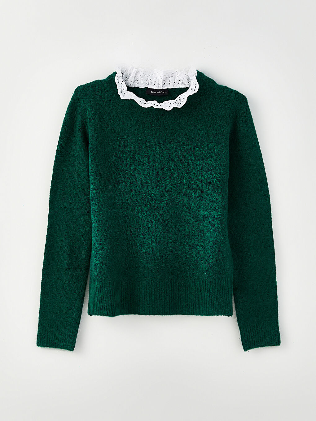 Yeşil Bisiklet Yaka Düz Uzun Kollu Kadın Triko Kazak-5