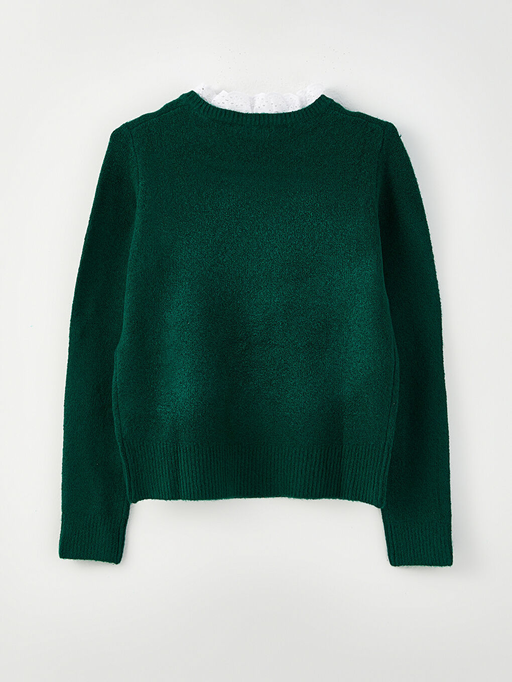 Yeşil Bisiklet Yaka Düz Uzun Kollu Kadın Triko Kazak-6