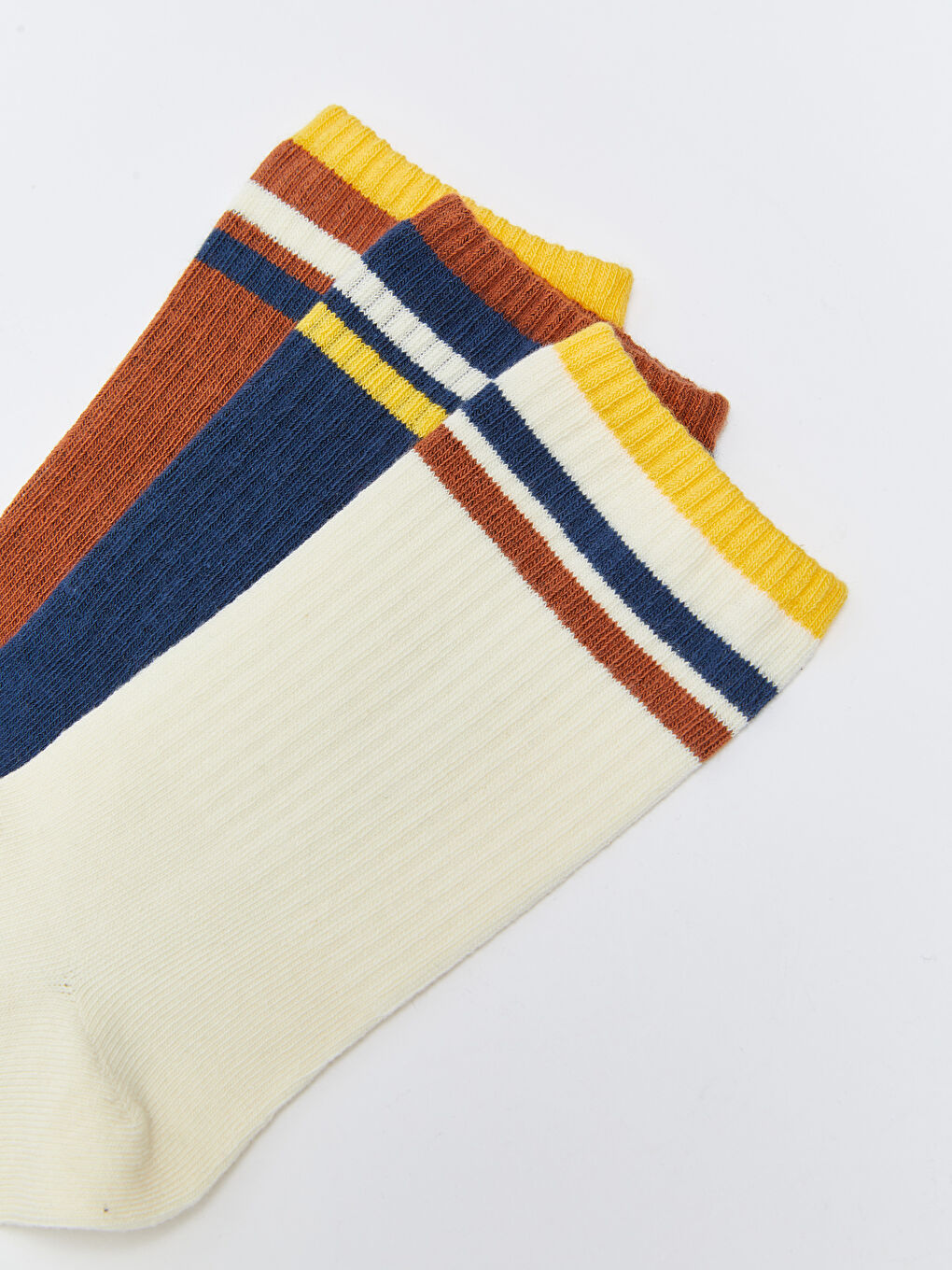 Ekru Şerit Detaylı Kadın Soket Çorap 3'lü Paket-2