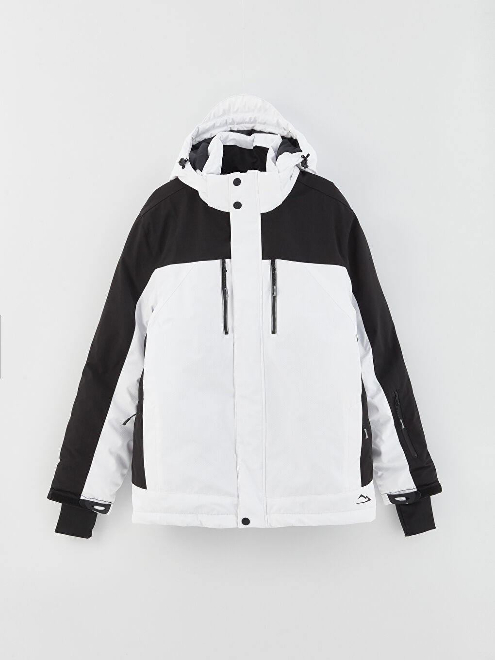 Beyaz Standart Kalıp Kapüşonlu Erkek Kayak Montu