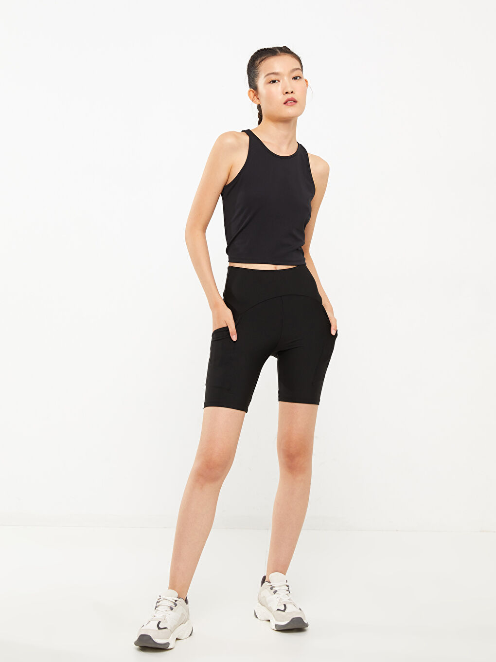 Women's Elastic Waist Plain Short Leggings