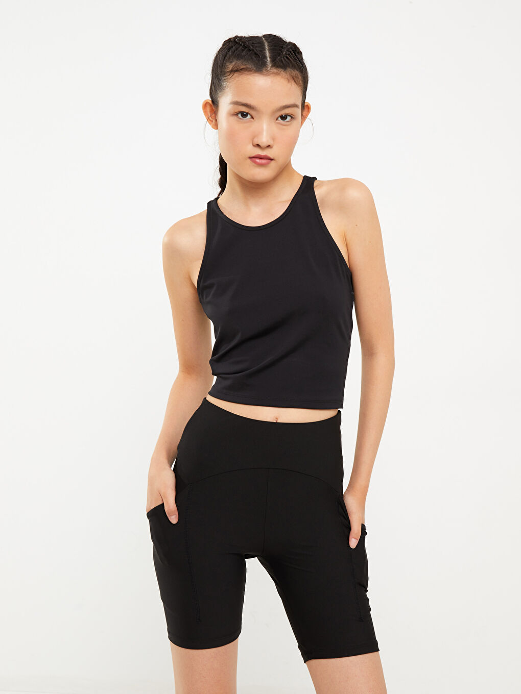 Women's Elastic Waist Plain Short Leggings-1