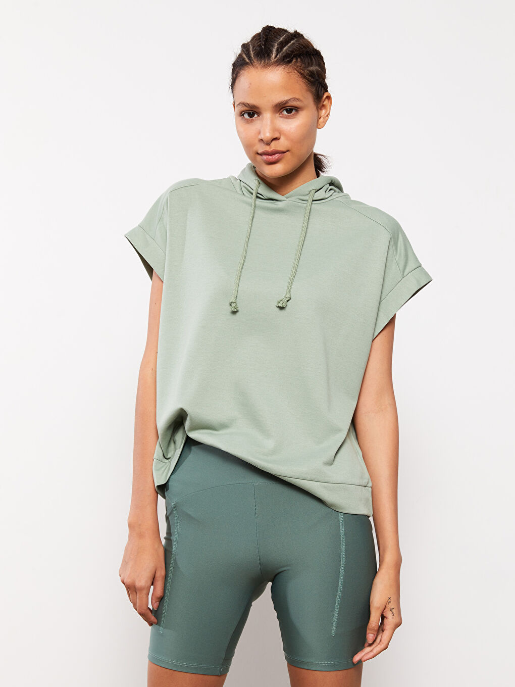 Women's Elastic Waist Plain Short Leggings-2