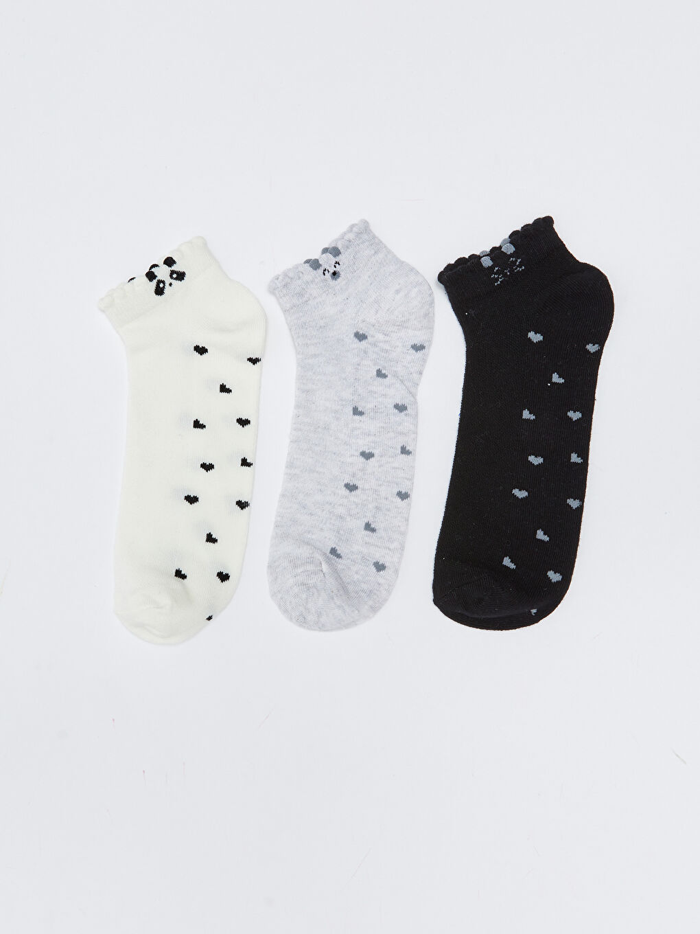 Ekru Desenli Kadın Patik Çorap 3'lü-1