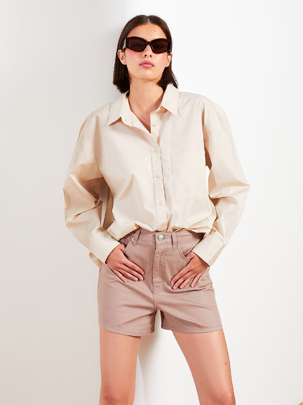 Buttoned Regular Long Sleeve Poplin Women's Shirt -W2CR38Z8-FWZ