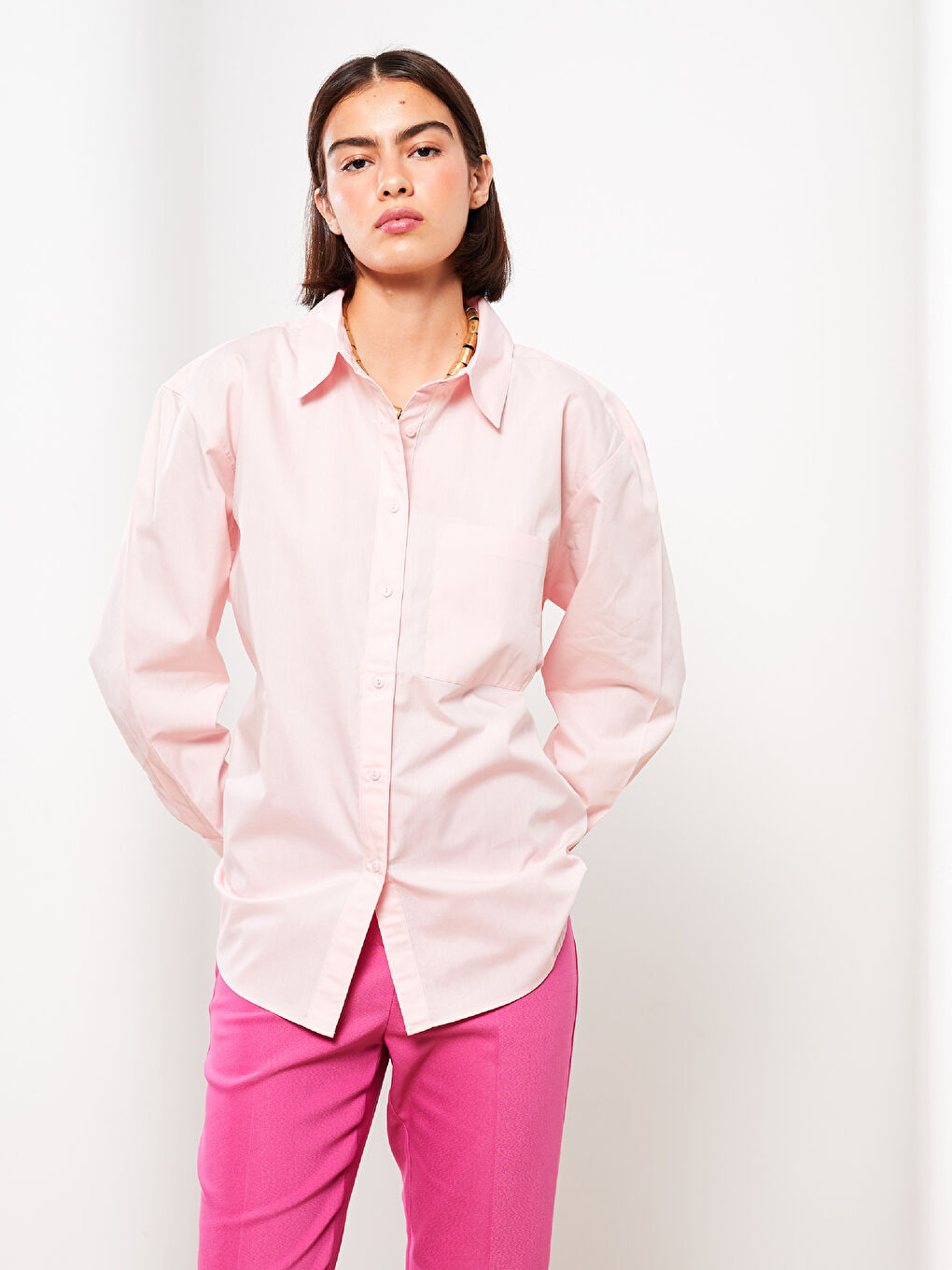 Buttoned Regular Long Sleeve Poplin Women's Shirt