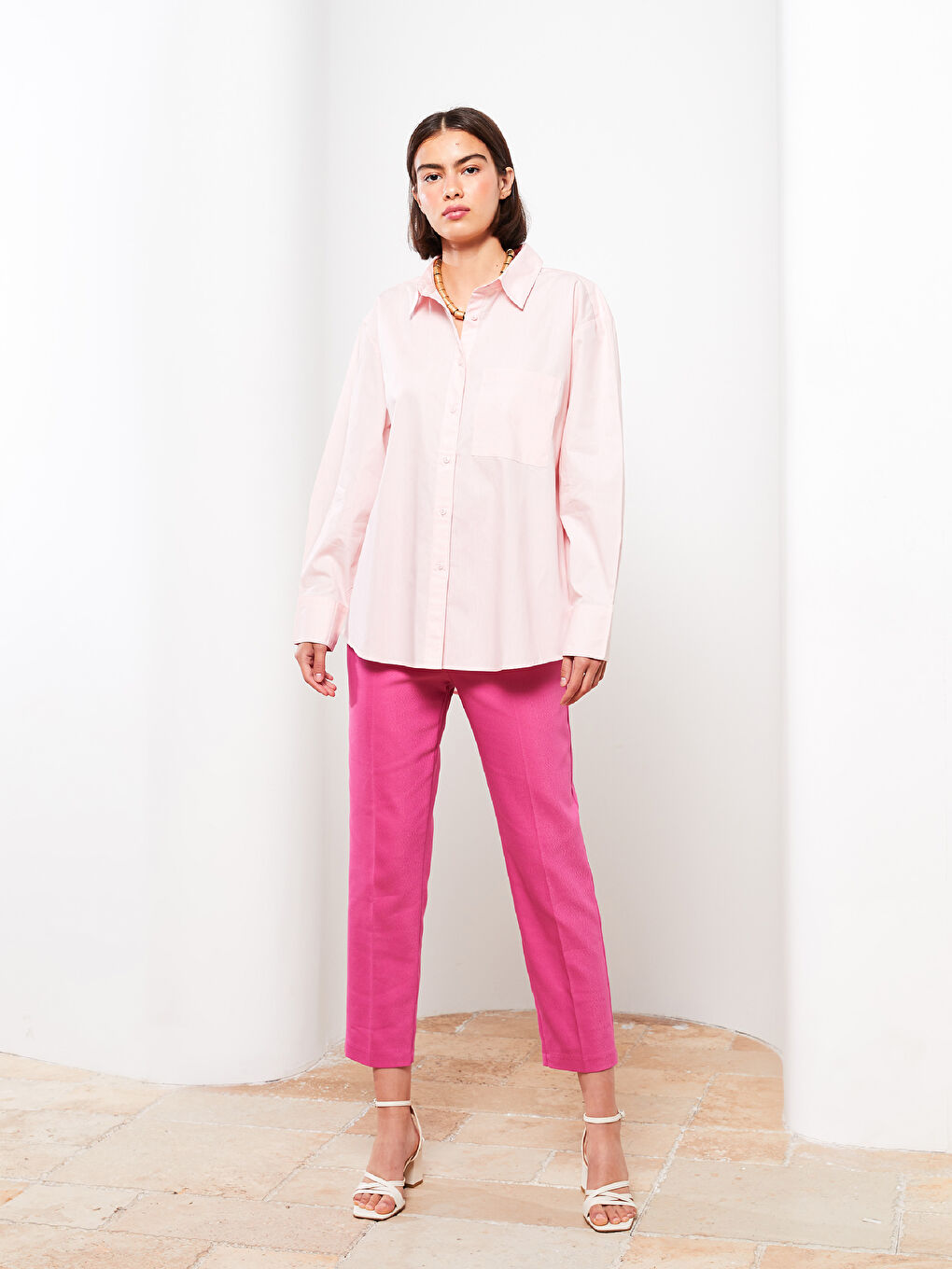 Buttoned Regular Long Sleeve Poplin Women's Shirt-1