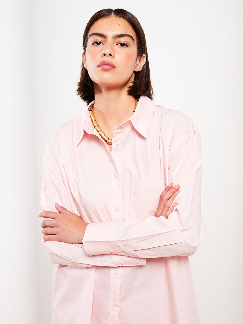 Buttoned Regular Long Sleeve Poplin Women's Shirt-2