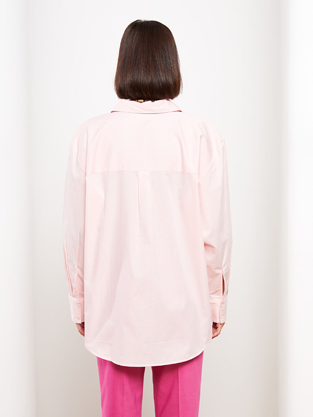 Buttoned Regular Long Sleeve Poplin Women's Shirt-4