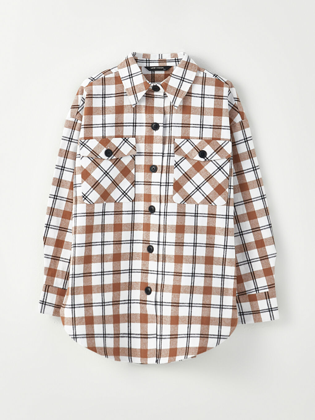 Surchemise à Carreaux Boutonnée en Tweed à Manches Longues pour Femmes-5