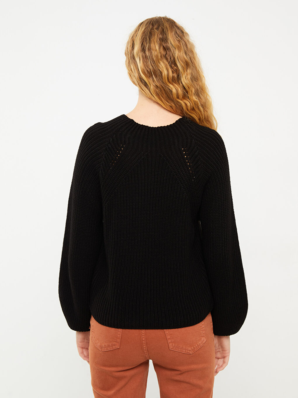 Siyah Bisiklet Yaka Düz Uzun Kollu Kadın Triko Kazak-4