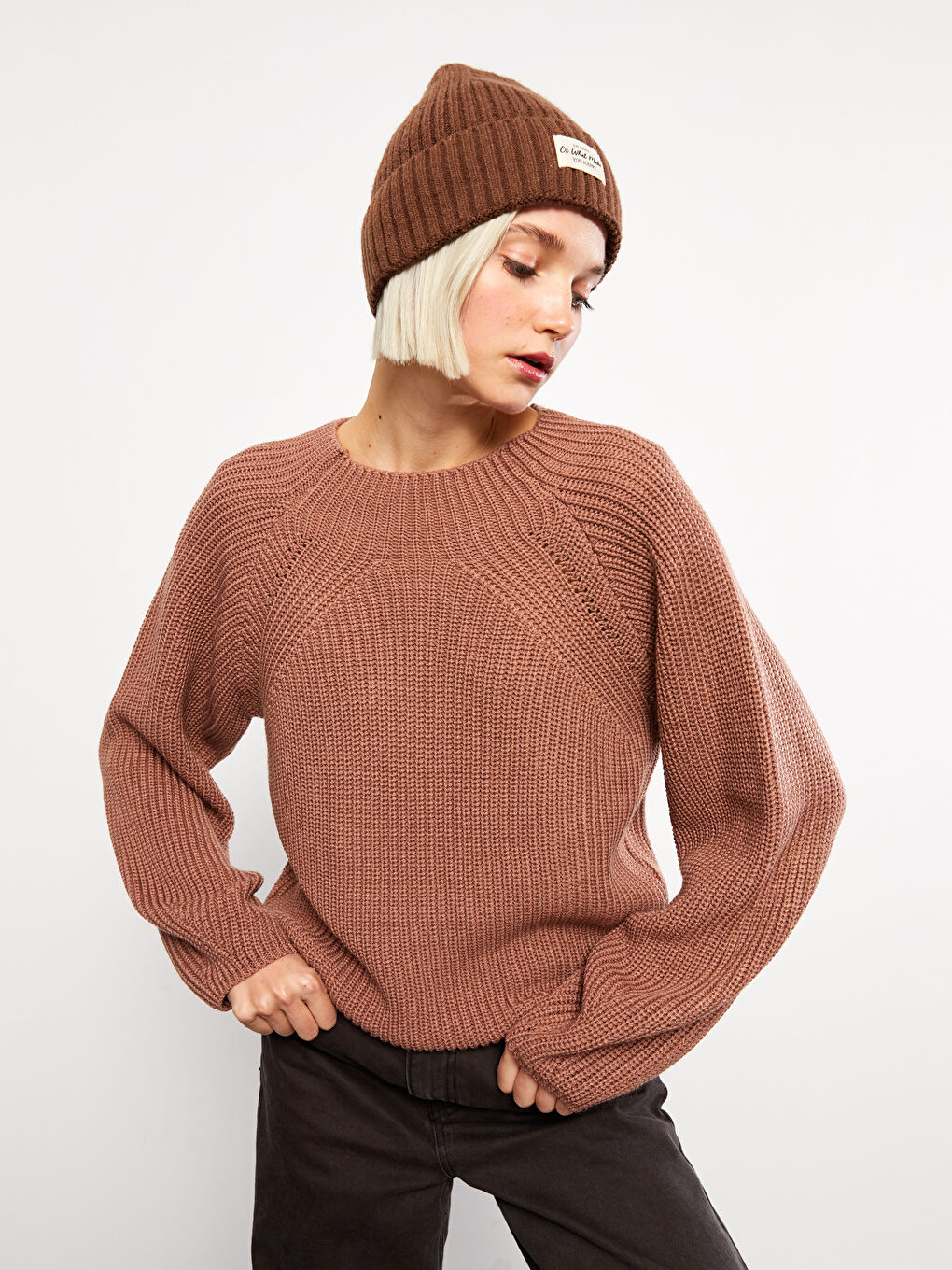 LCW Vision Rundhalsausschnitt Schlicht Langarm Damen Strickpullover -W2CR50Z8-H5D