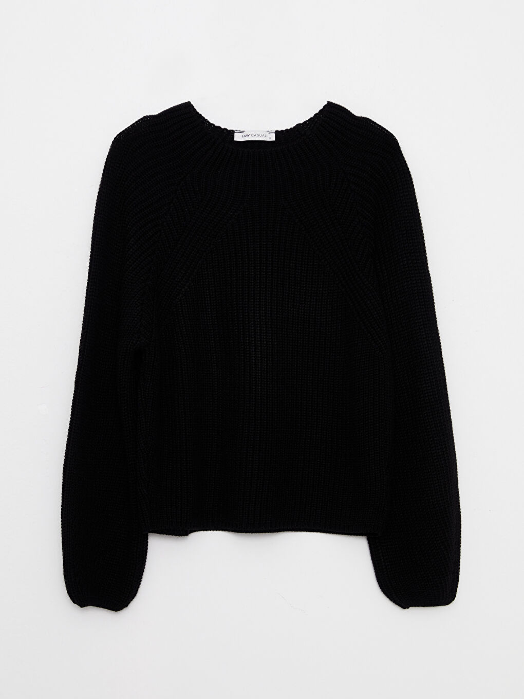 Siyah Bisiklet Yaka Düz Uzun Kollu Kadın Triko Kazak-5