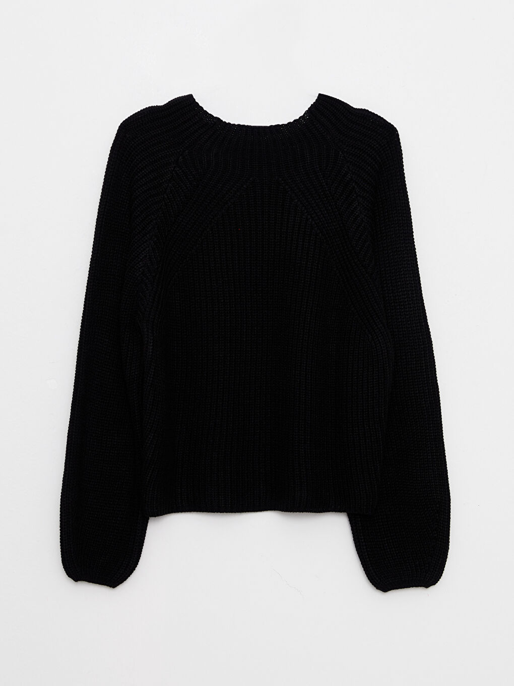 Siyah Bisiklet Yaka Düz Uzun Kollu Kadın Triko Kazak-6