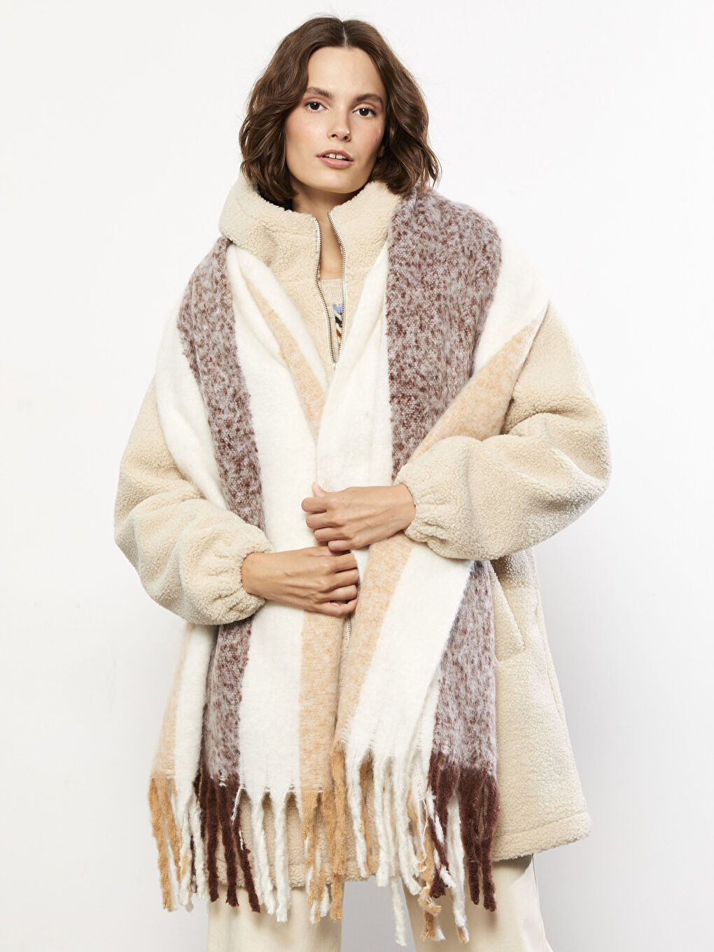 Gestreifter Schal mit Fransen für Damen-1