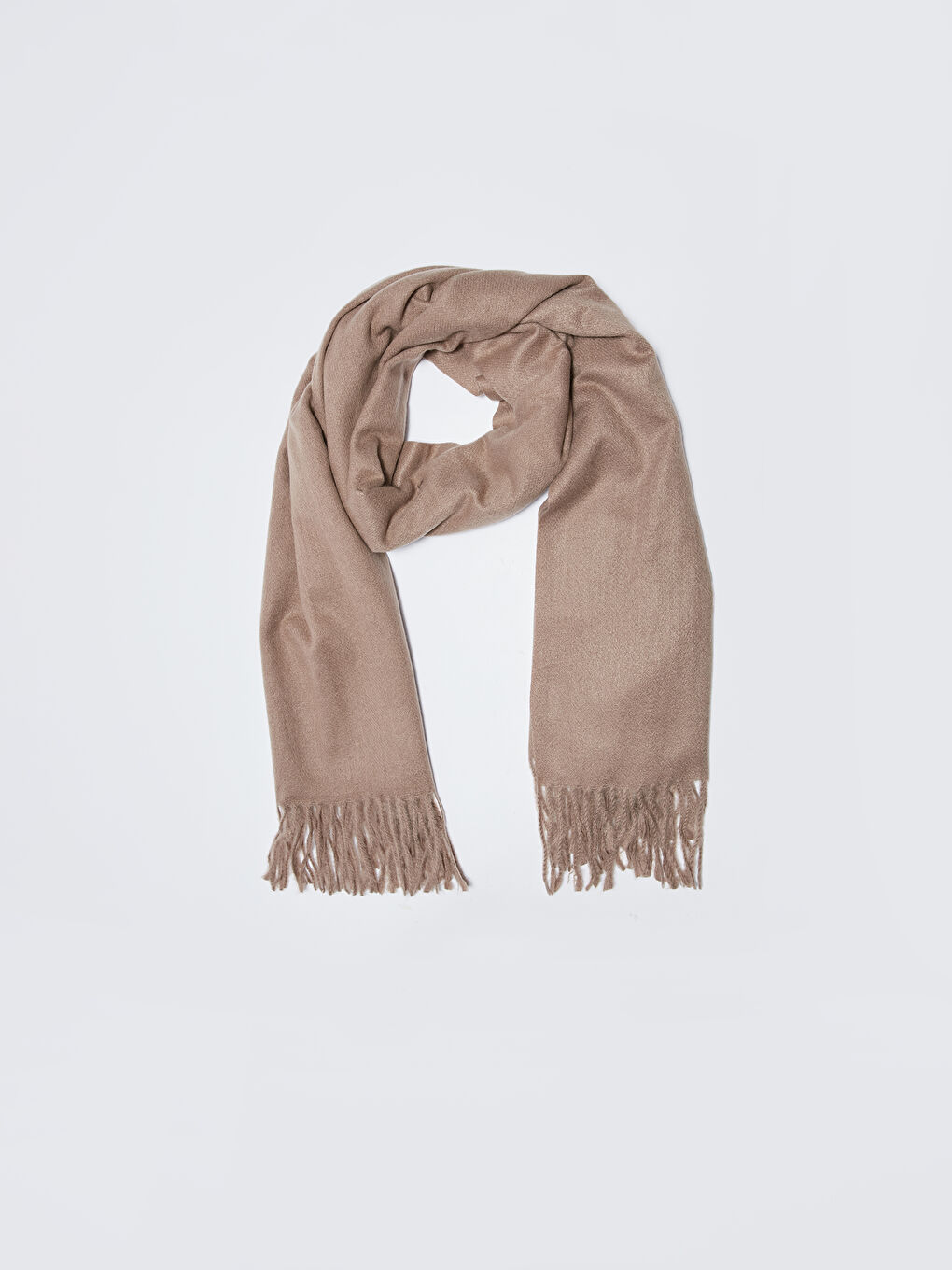 Kahverengi Düz Püsküllü Kadın Atkı-3