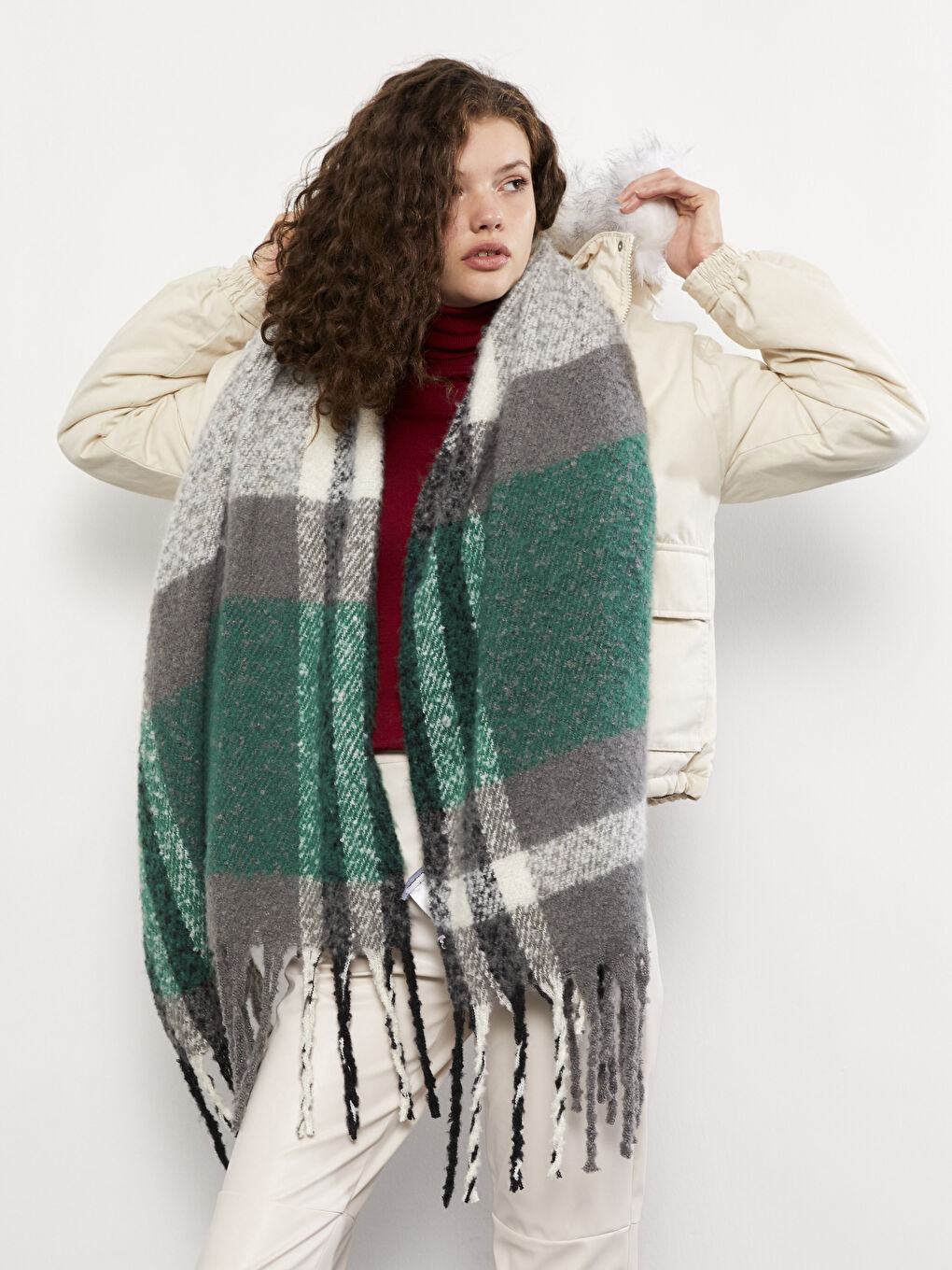 LCW ACCESSORIES Karirani dezen sa resama Ženski šal -W2CR61Z8-LME