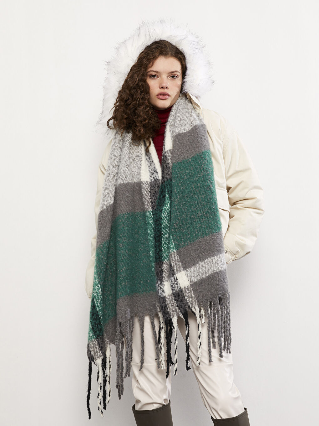 LCW ACCESSORIES Karirani dezen sa resama Ženski šal -W2CR61Z8-LME