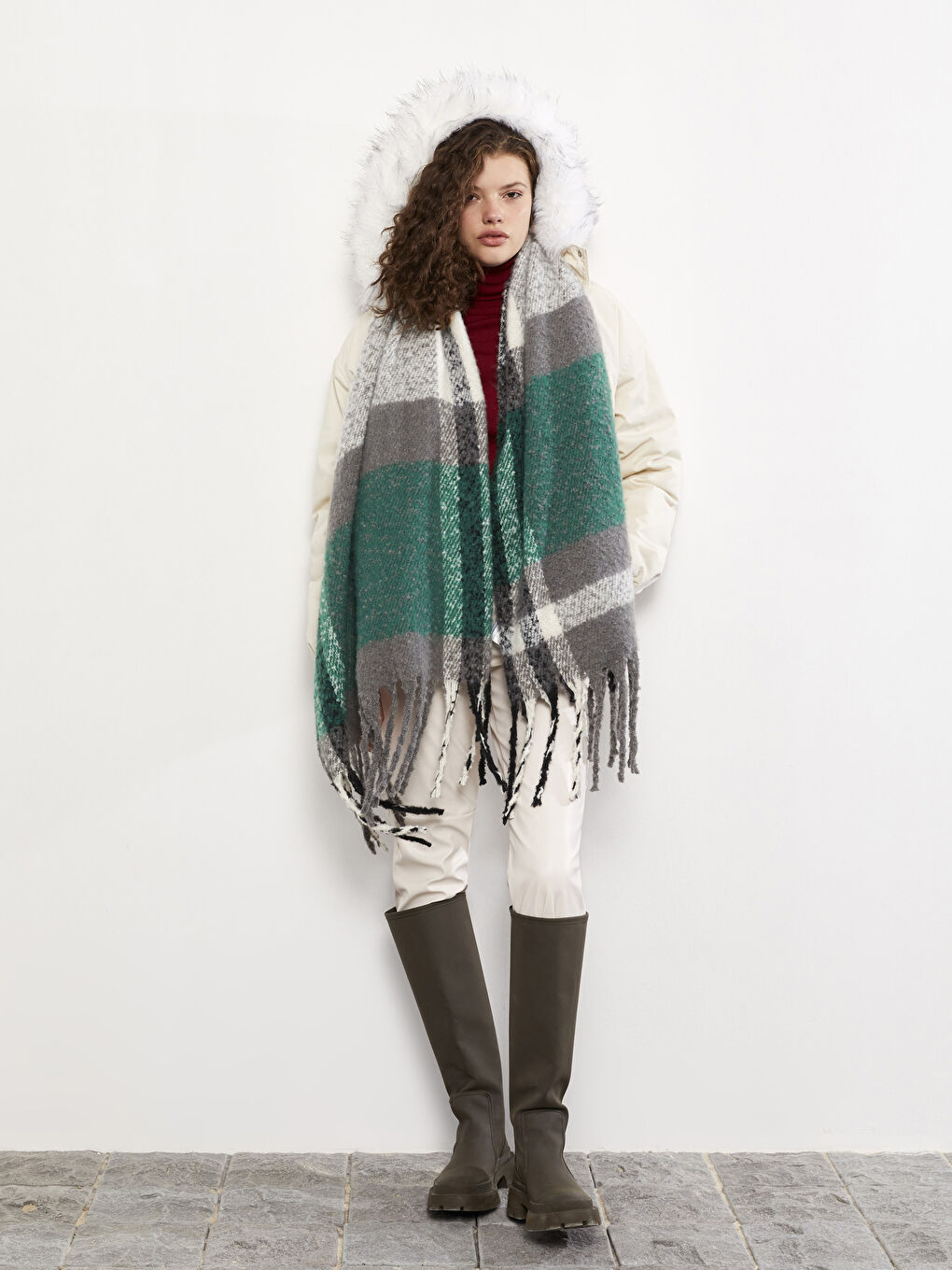LCW ACCESSORIES Karirani dezen sa resama Ženski šal -W2CR61Z8-LME