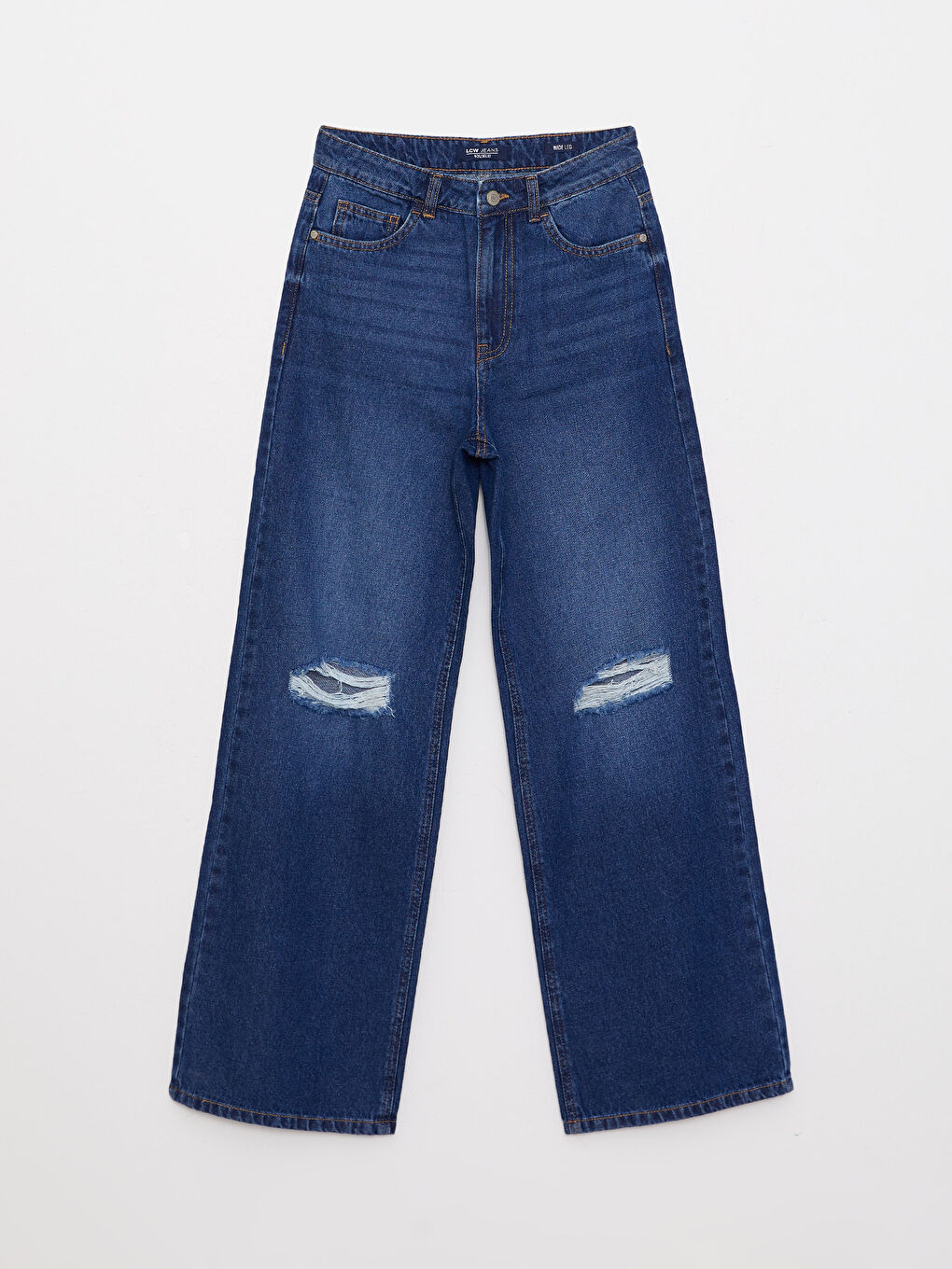 جينز روديو بوسط عالي ورِجل واسعة مستقيمة بتفاصيل مقطعة للسيدات-5