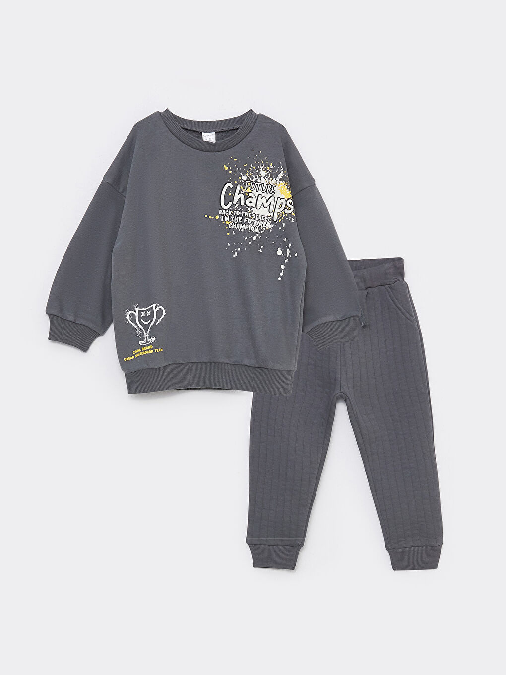 LCW baby Gri Bisiklet Yaka Baskılı Erkek Bebek Sweatshirt ve Eşofman Altı