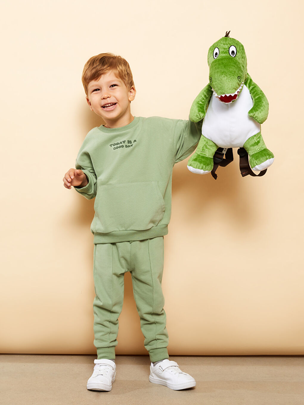 طقم بلوزة بكم طويل بياقة دائرية مطبوعة للأولاد الرضع مع بنطلون رياضي - مجموعة من قطعتين-2