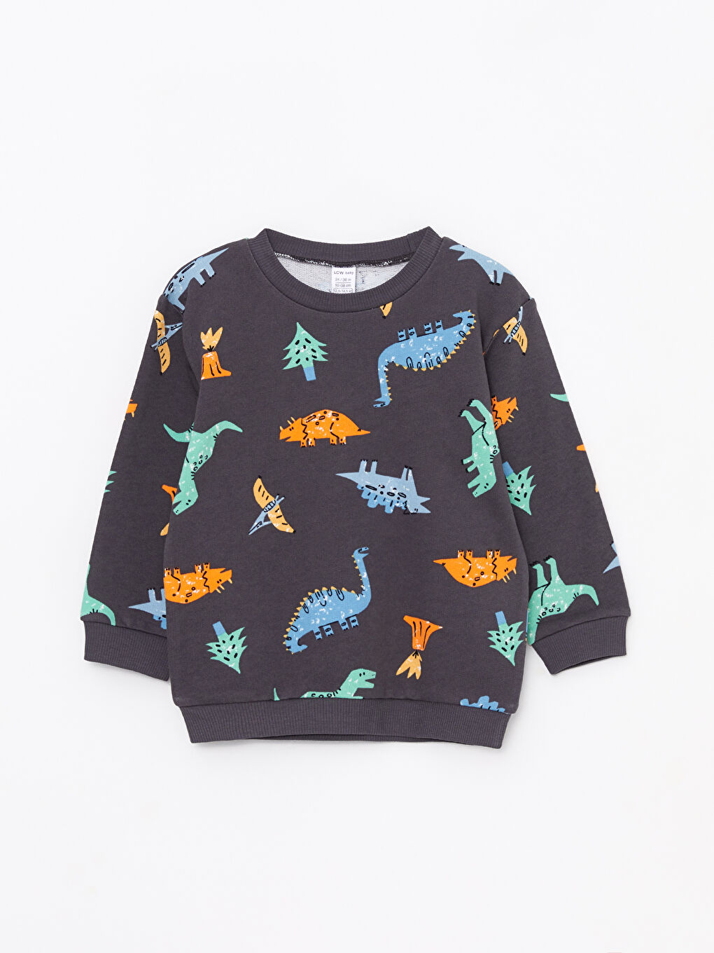 Gri Bisiklet Yaka Uzun Kollu Baskılı Erkek Bebek Sweatshirt ve Pantolon 2'li Takım-1