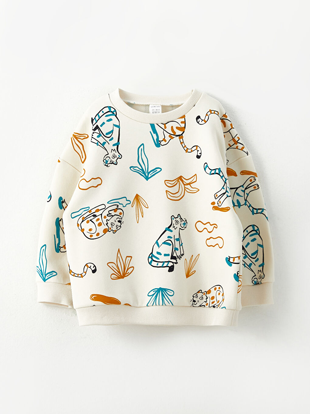 طقم بلوزة بكم طويل بياقة دائرية مطبوعة للأولاد الرضع مع بنطلون رياضي - مجموعة من قطعتين-1