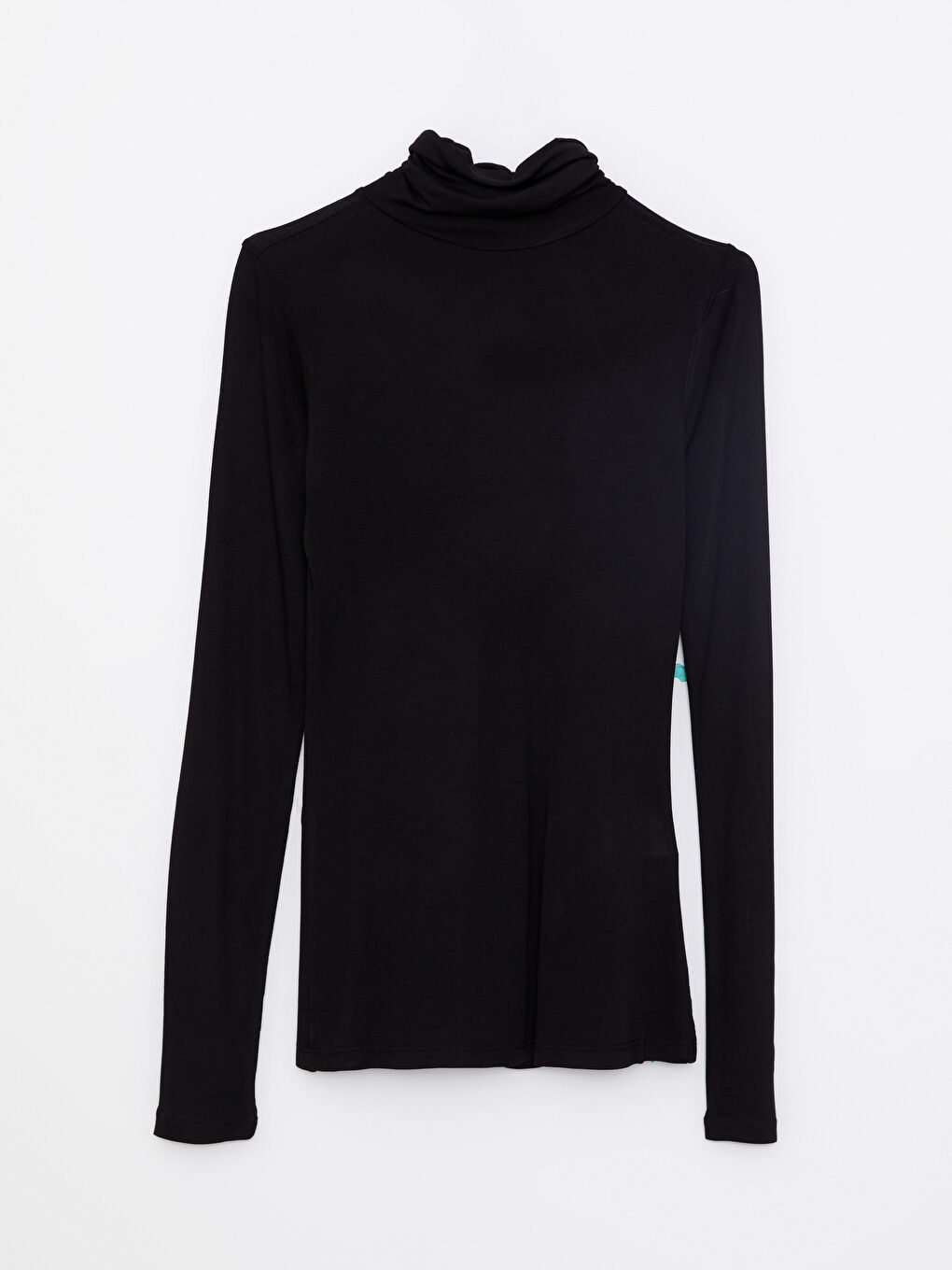 Siyah Dik Yaka Düz Uzun Kollu Kadın Body-5