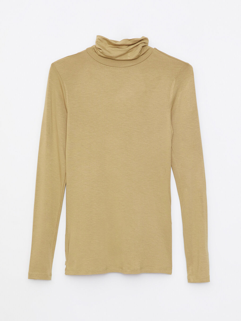 Bej Dik Yaka Düz Uzun Kollu Kadın Body-6