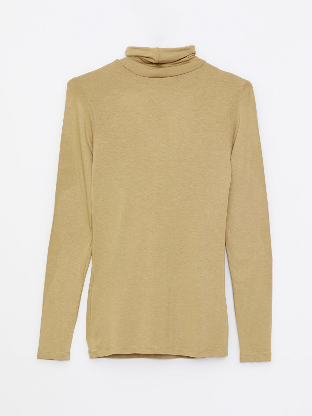 Bej Dik Yaka Düz Uzun Kollu Kadın Body-7