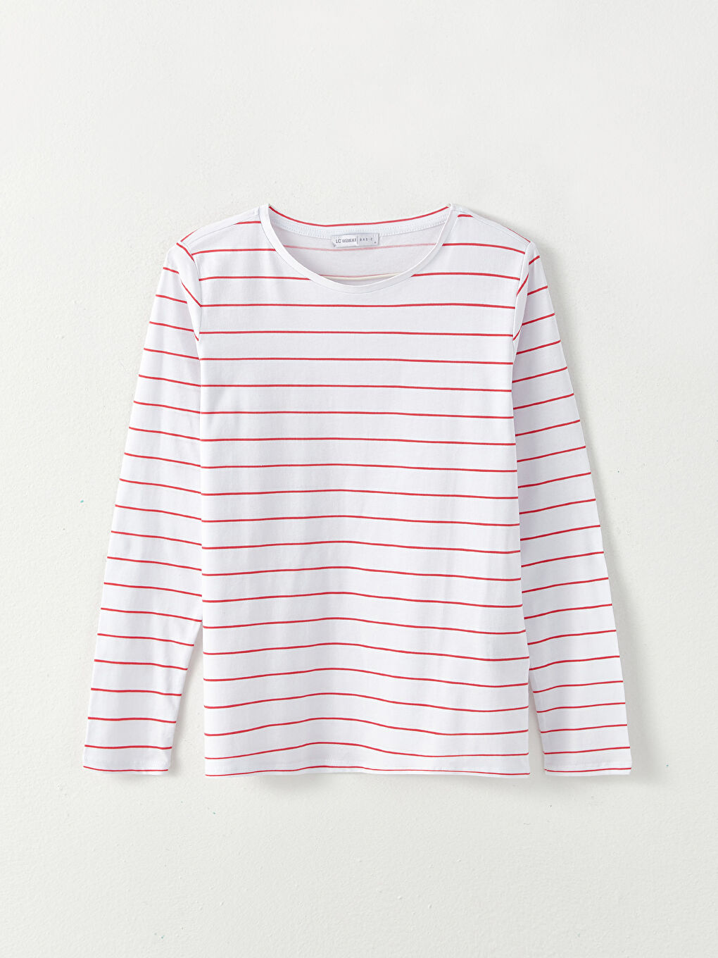 Turuncu Bisiklet Yaka Çizgili Uzun Kollu Pamuklu Kadın Tişört-4