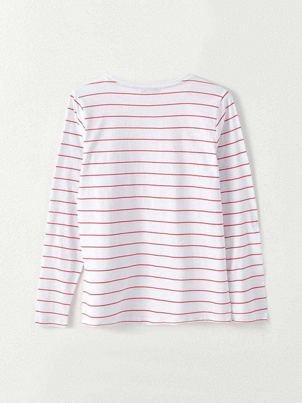 Turuncu Bisiklet Yaka Çizgili Uzun Kollu Pamuklu Kadın Tişört-5