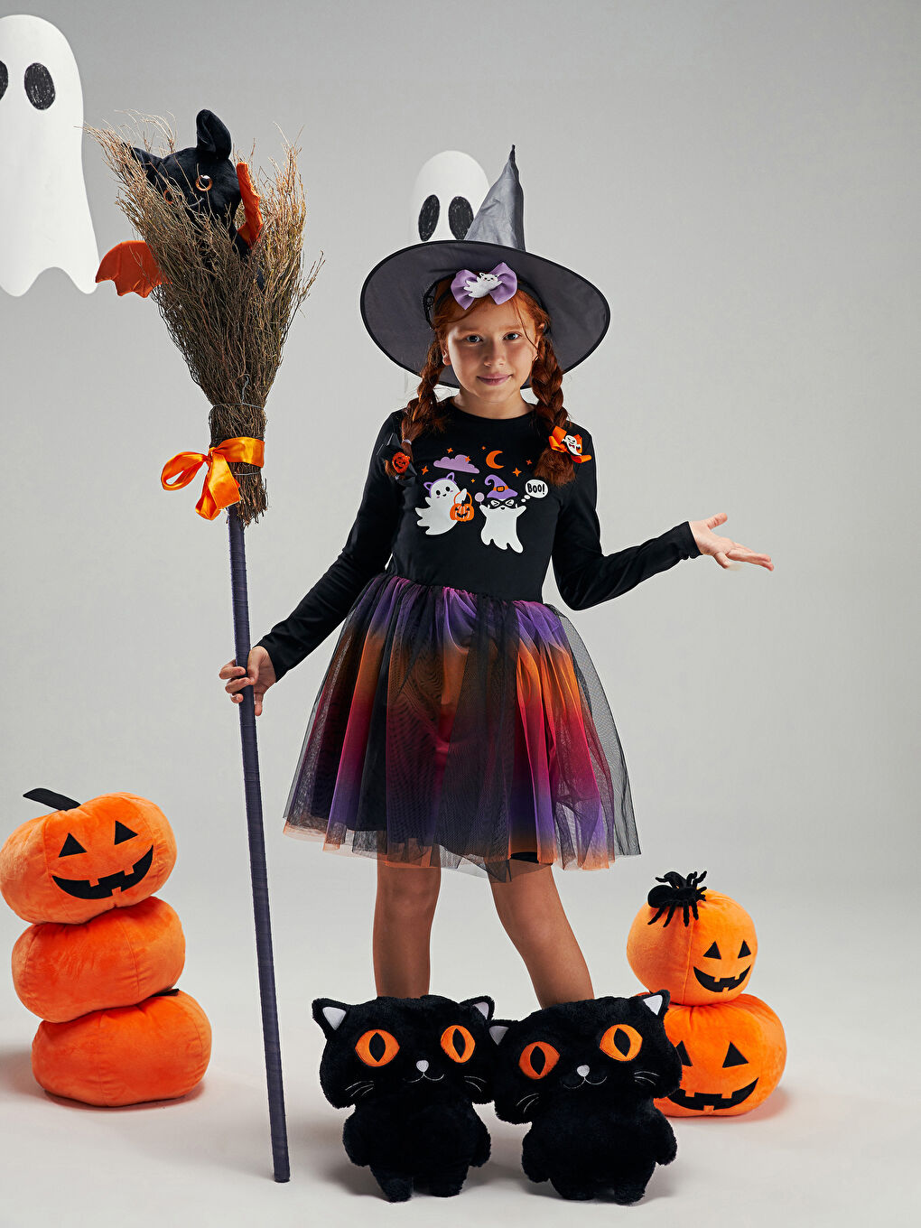 LCW Kids H12 Crew Neck Printed Long Sleeve Girl Dress and Crown -W2CS46Z4-CVL