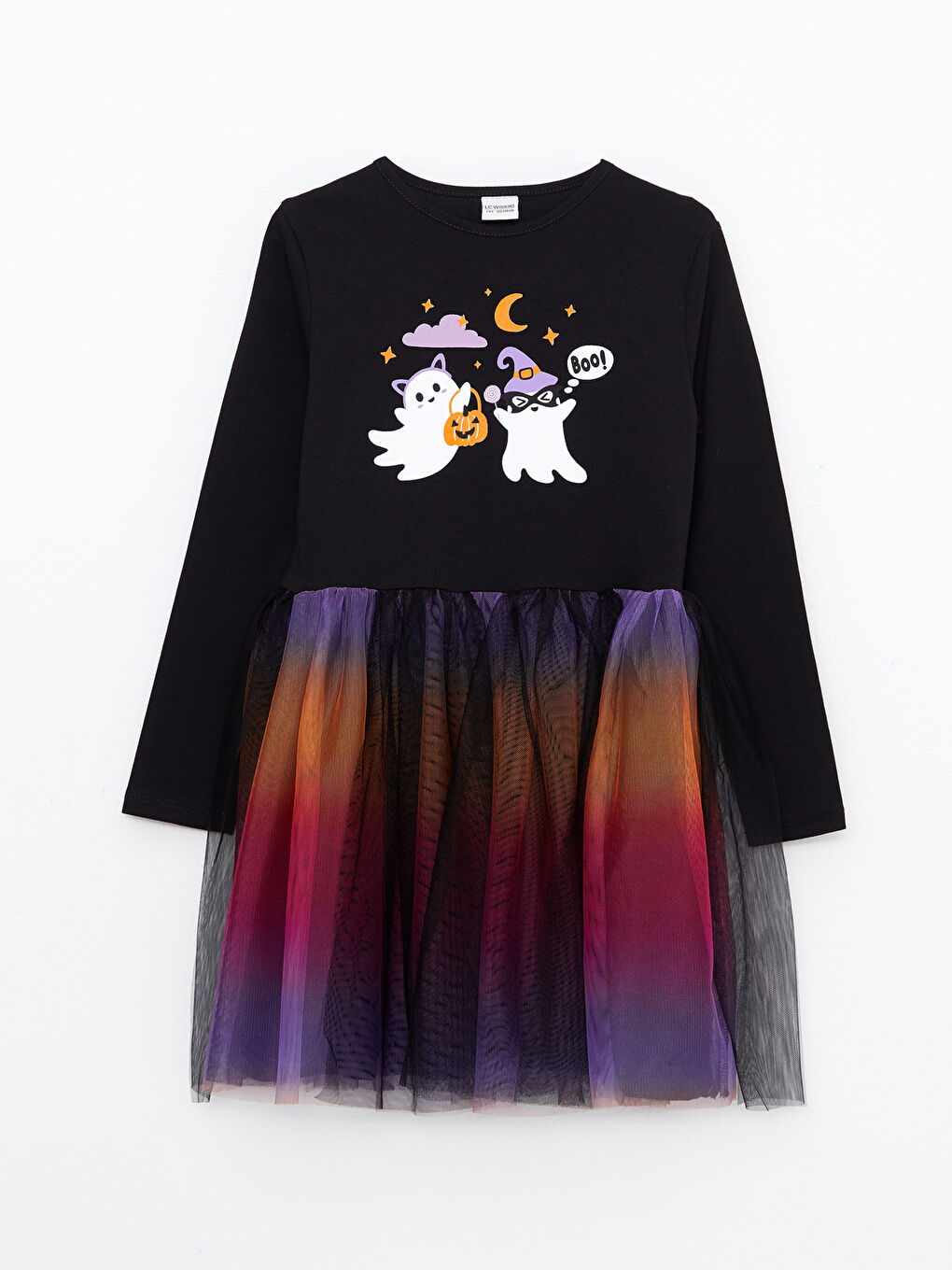 LCW Kids H12 Crew Neck Printed Long Sleeve Girl Dress and Crown -W2CS46Z4-CVL