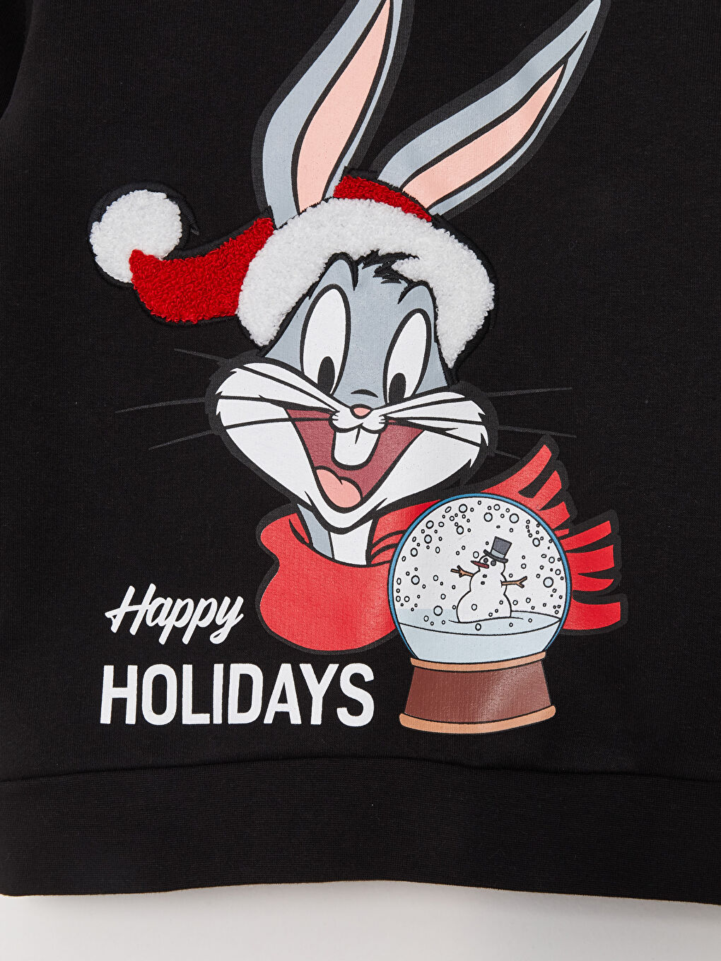 LCW Kids Yeni Siyah Kapüşonlu Bugs Bunny Baskılı Yılbaşı Temalı Uzun Kollu Erkek Çocuk Sweatshirt - 2