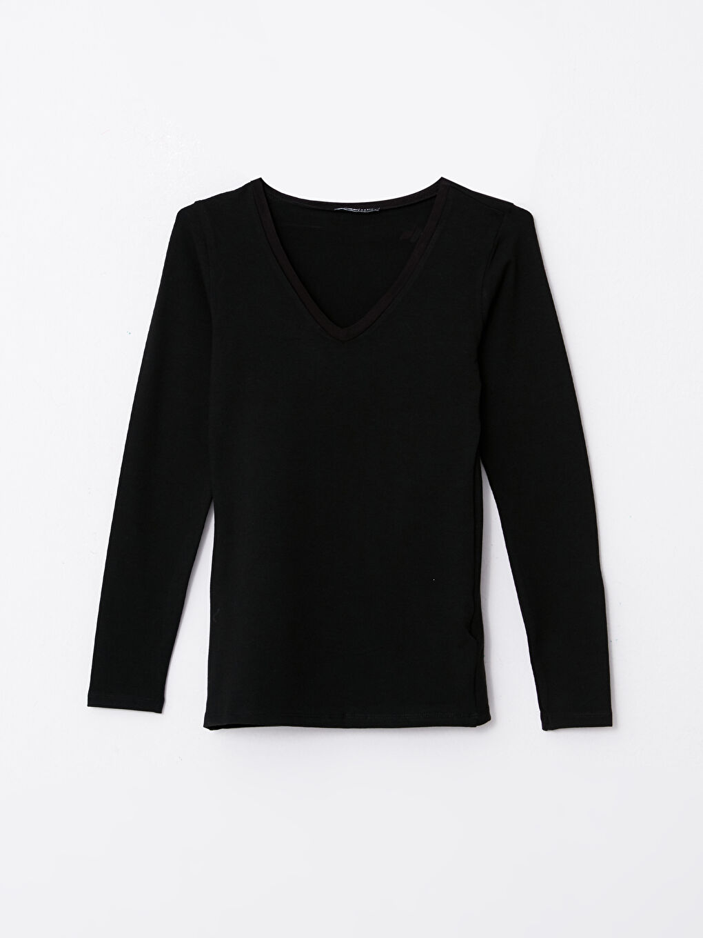 Siyah V Yaka Düz Uzun Kollu Kadın Body-5