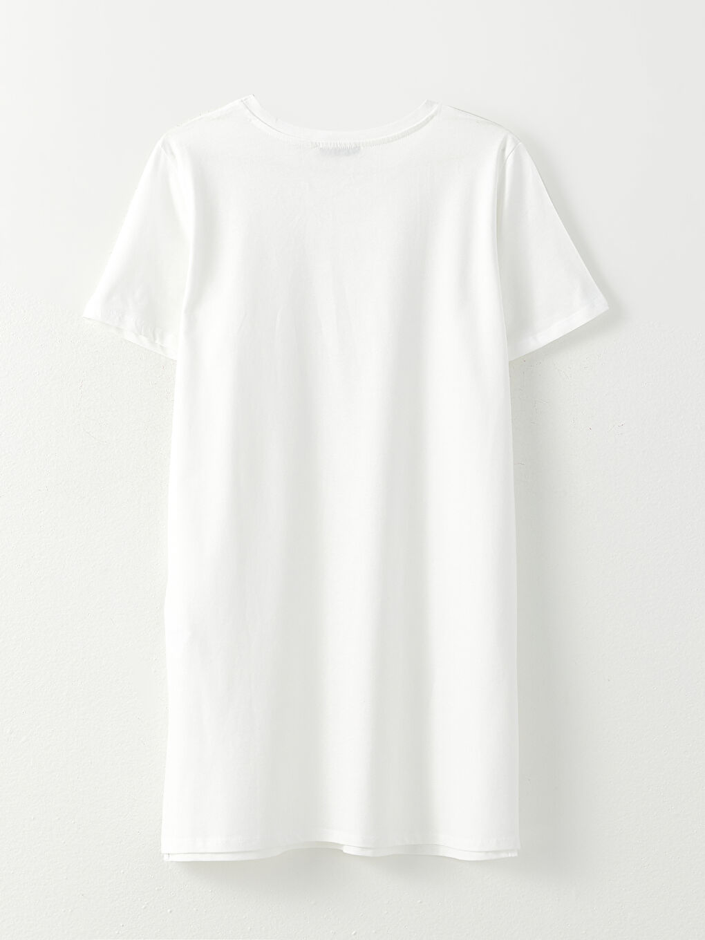 Beyaz Bisiklet Yaka Düz Kısa Kollu Pamuklu Oversize Kadın Tunik-6