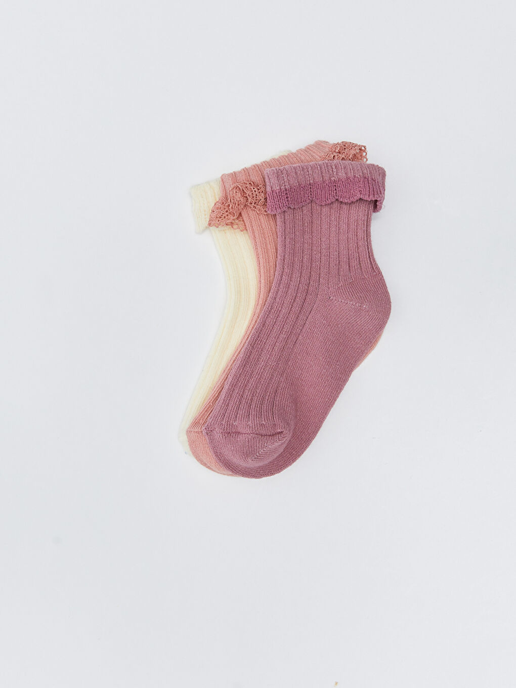 Pembe Kendinden Desenli Kız Bebek Soket Çorap 3'lü-2