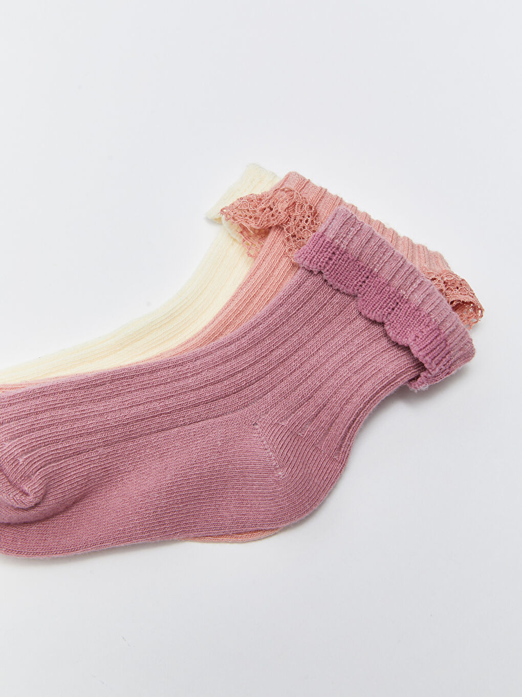 Pembe Kendinden Desenli Kız Bebek Soket Çorap 3'lü-4