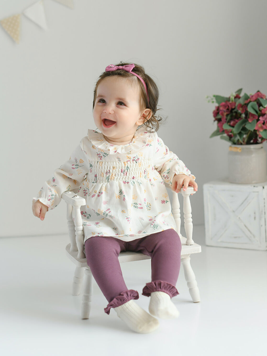 Pembe Kendinden Desenli Kız Bebek Soket Çorap 3'lü