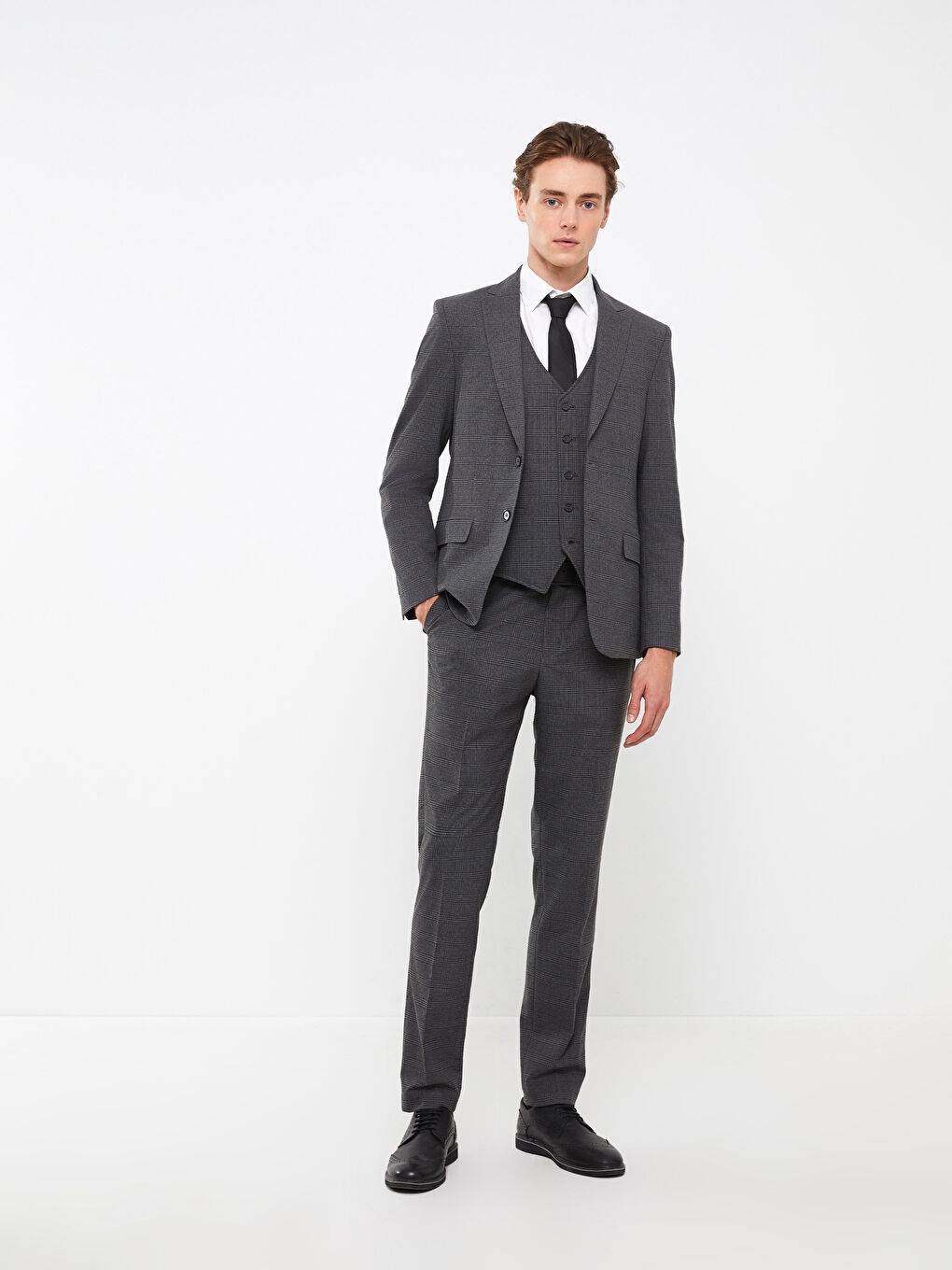 LCWAIKIKI Formal Antrasit Ekoseli Slim Fit Ekose Erkek Pantolon - 1