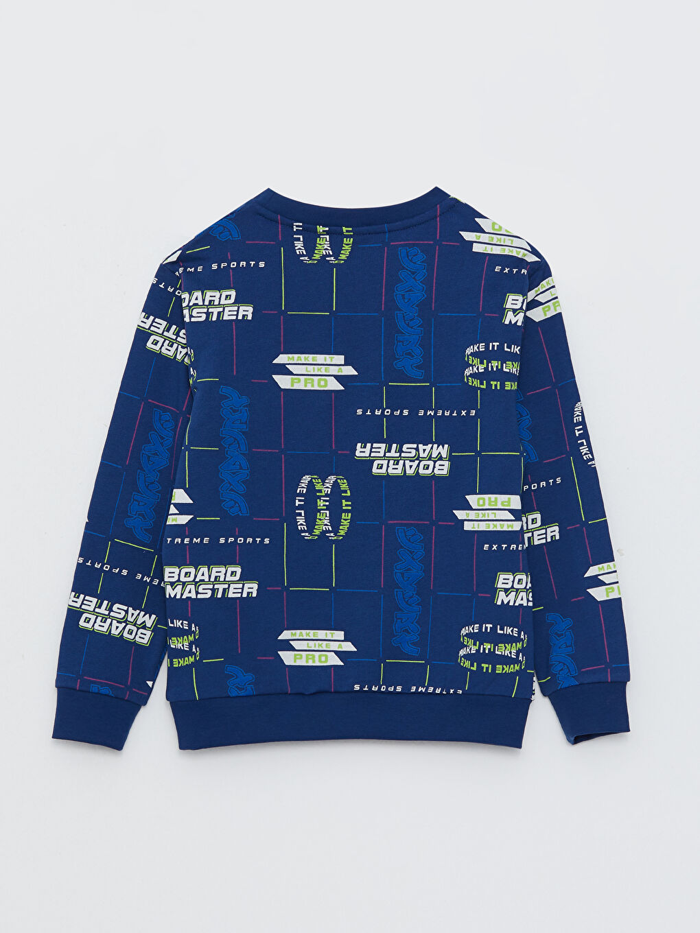 Lacivert Bisiklet Yaka Baskılı Uzun Kollu Erkek Çocuk Sweatshirt-1