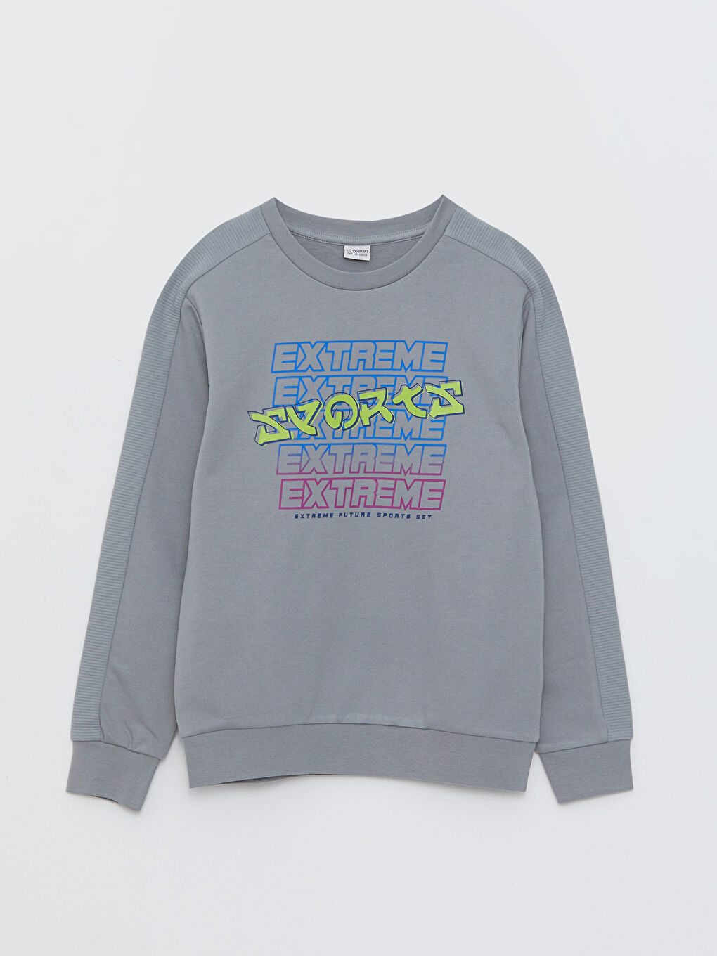 LCW Kids Gri Bisiklet Yaka Baskılı Uzun Kollu Erkek Çocuk Sweatshirt