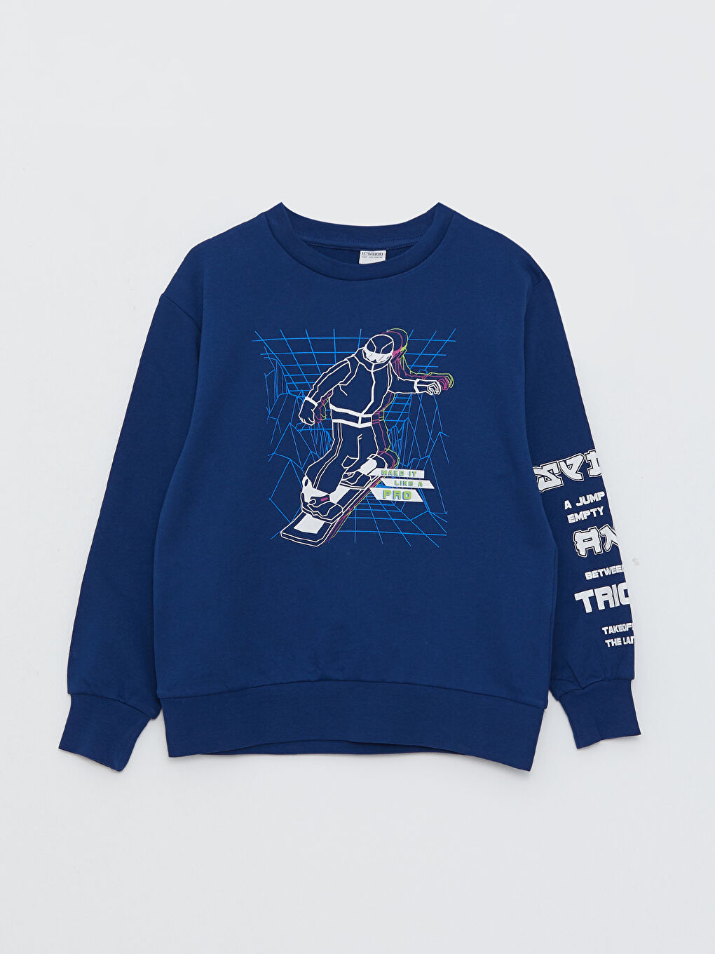 Ұлдарға арналған ұзын жеңді принтті дөңгелек жағалы свитшот-2