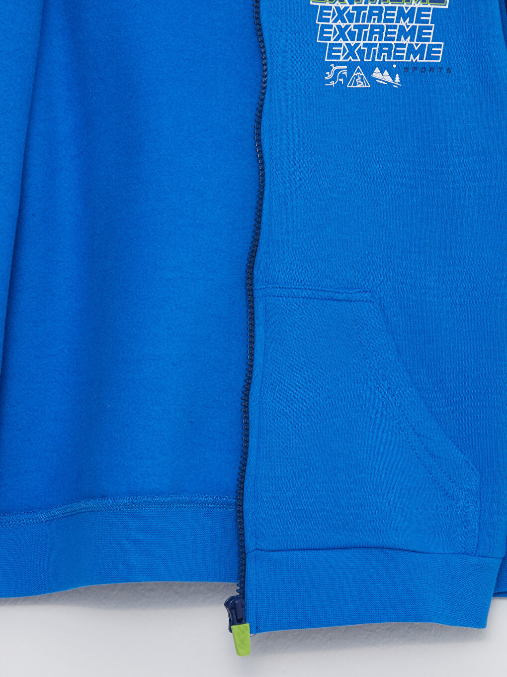 Mavi Kapüşonlu Baskılı Uzun Kollu Erkek Çocuk Fermuarlı Sweatshirt-2