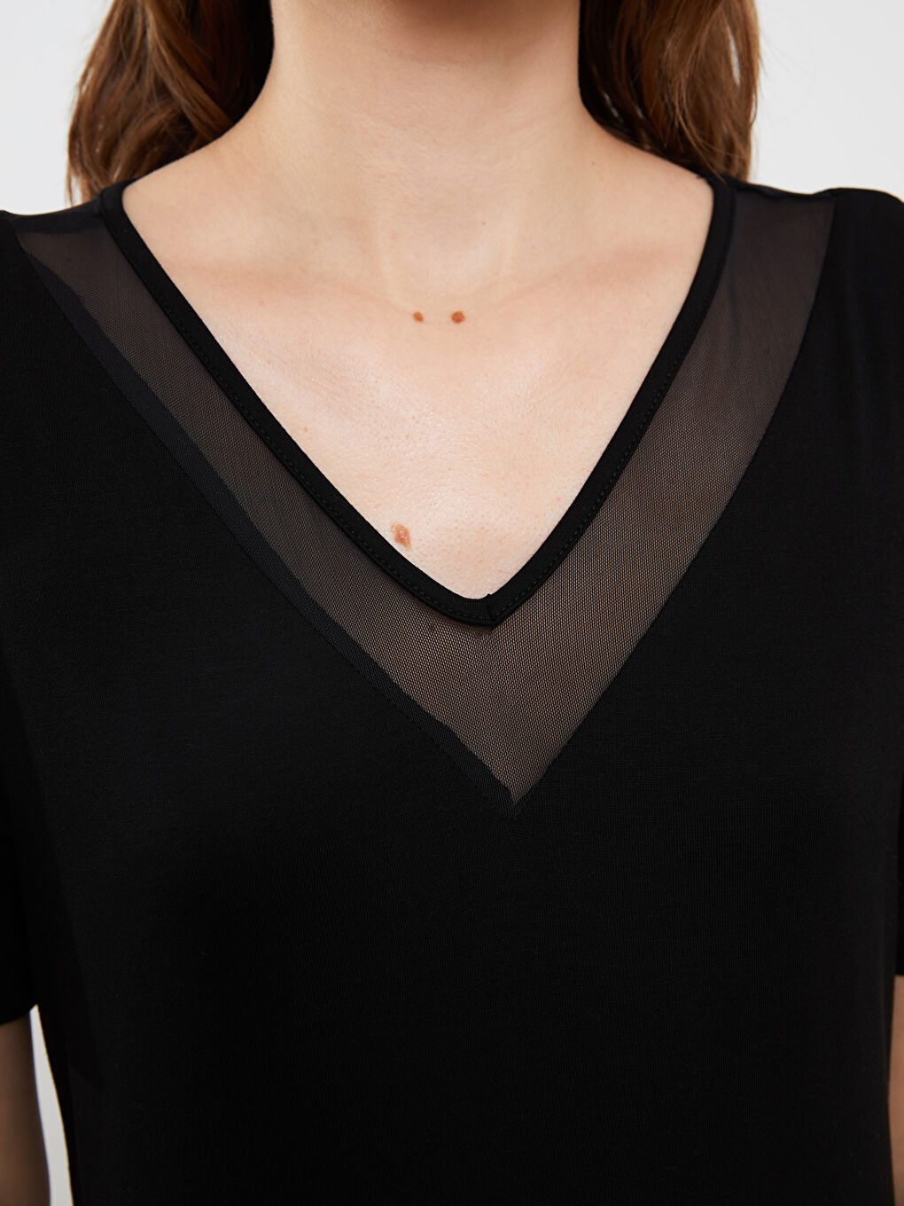 Siyah V Yaka Düz Kısa Kollu Kadın Gecelik-3