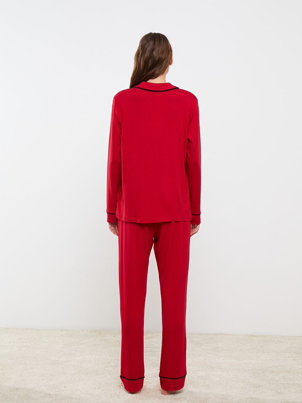 Kırmızı Yılbaşı Temalı Uzun Kollu Kadın Pijama Takımı-4
