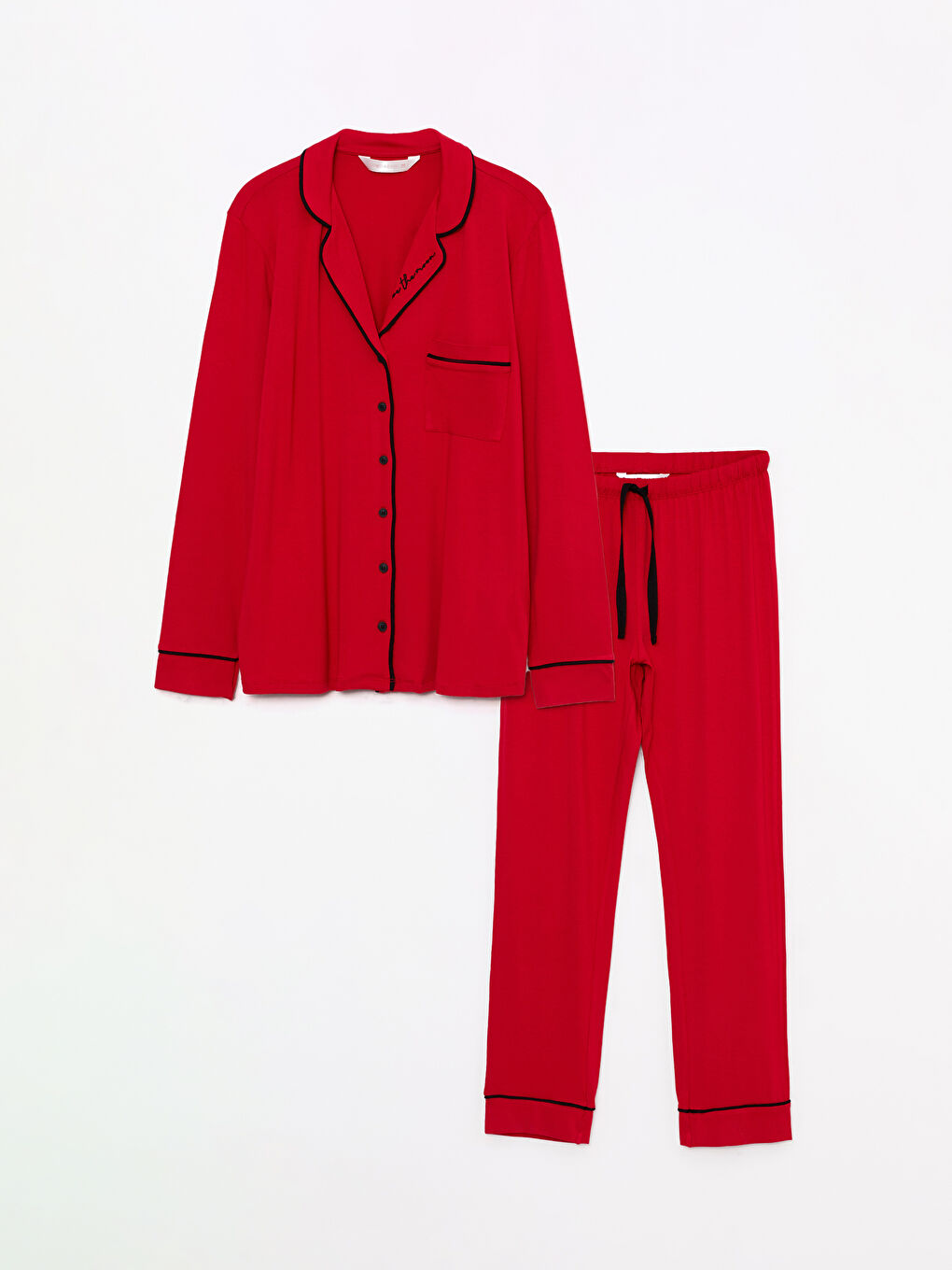 Kırmızı Yılbaşı Temalı Uzun Kollu Kadın Pijama Takımı-5