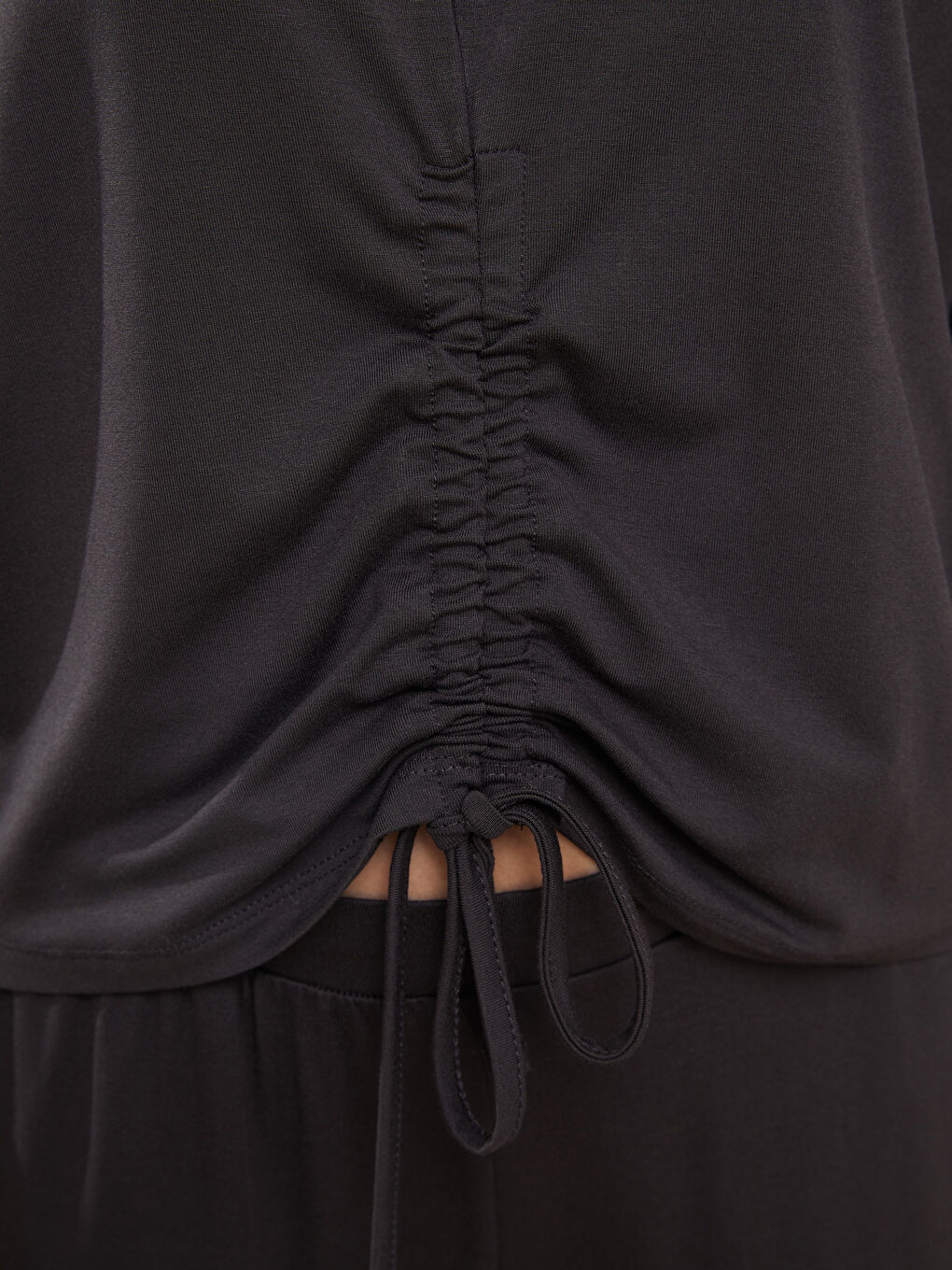 Antrasit V Yaka Düz Uzun Kollu Kadın Pijama Takımı-4